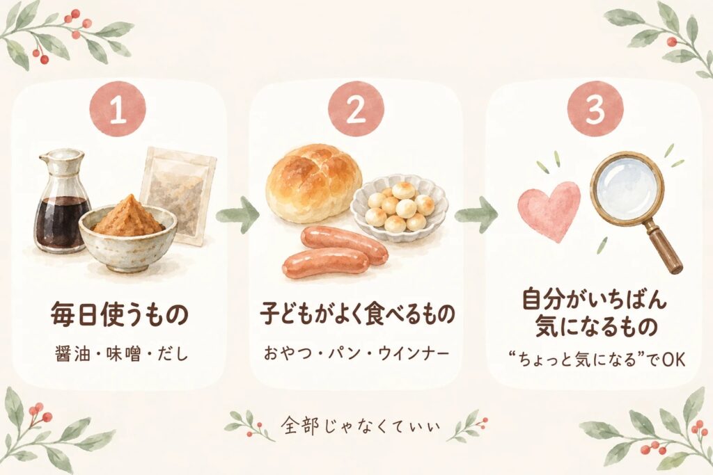 無添加を選ぶ順番。毎日使うもの、子どもがよく食べるもの、自分が気になるものの3ステップ
